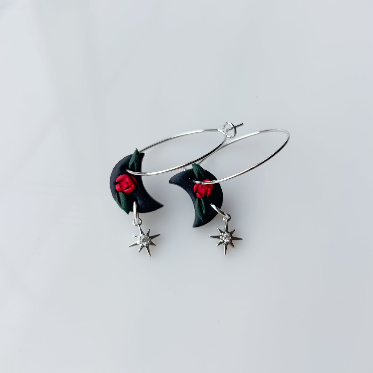 DARK GOTHIC ROSE MINI MOON HOOP EARRINGS