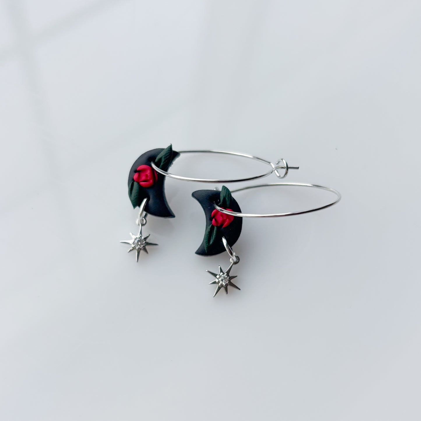 DARK GOTHIC ROSE MINI MOON HOOP EARRINGS