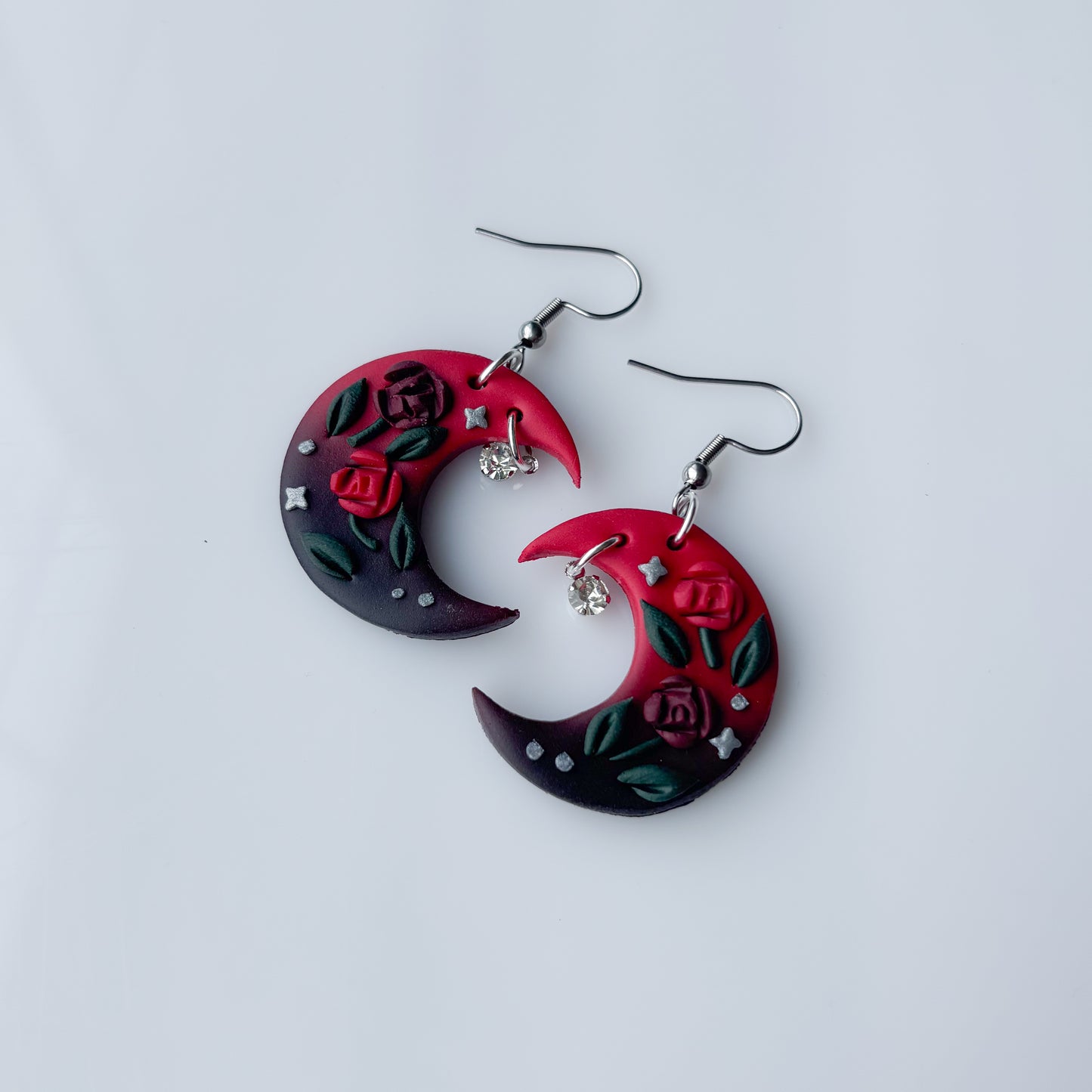 DARK GOTHIC ROSE MOON EARRINGS