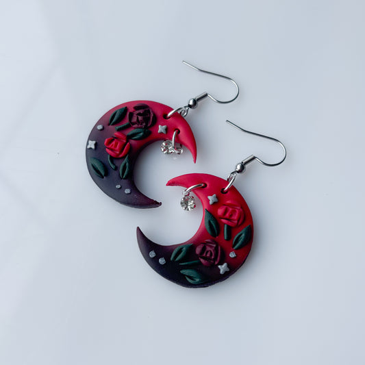 DARK GOTHIC ROSE MOON EARRINGS