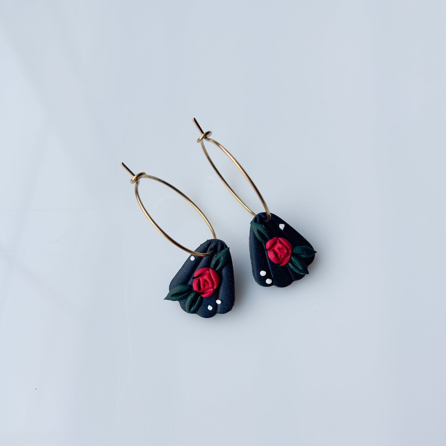 DARK GOTHIC ROSE FLOWER HOOP EARRINGS