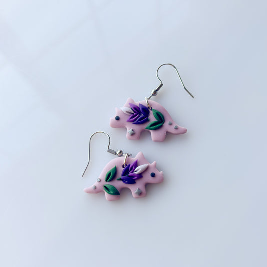 LAVENDER DINO EARRINGS (TRICERATOPS)