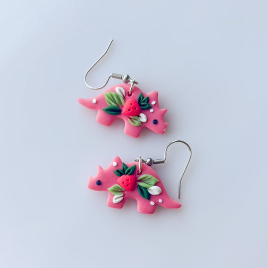 STRAWBERRY DINO EARRINGS (TRICERATOPS)