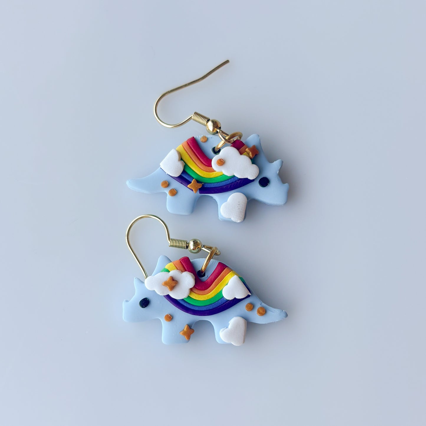 RAINBOW DINO EARRINGS (TRICERATOPS)