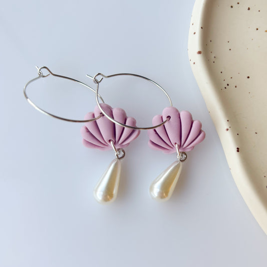 LILAC SEA SHELL HOOP EARRINGS