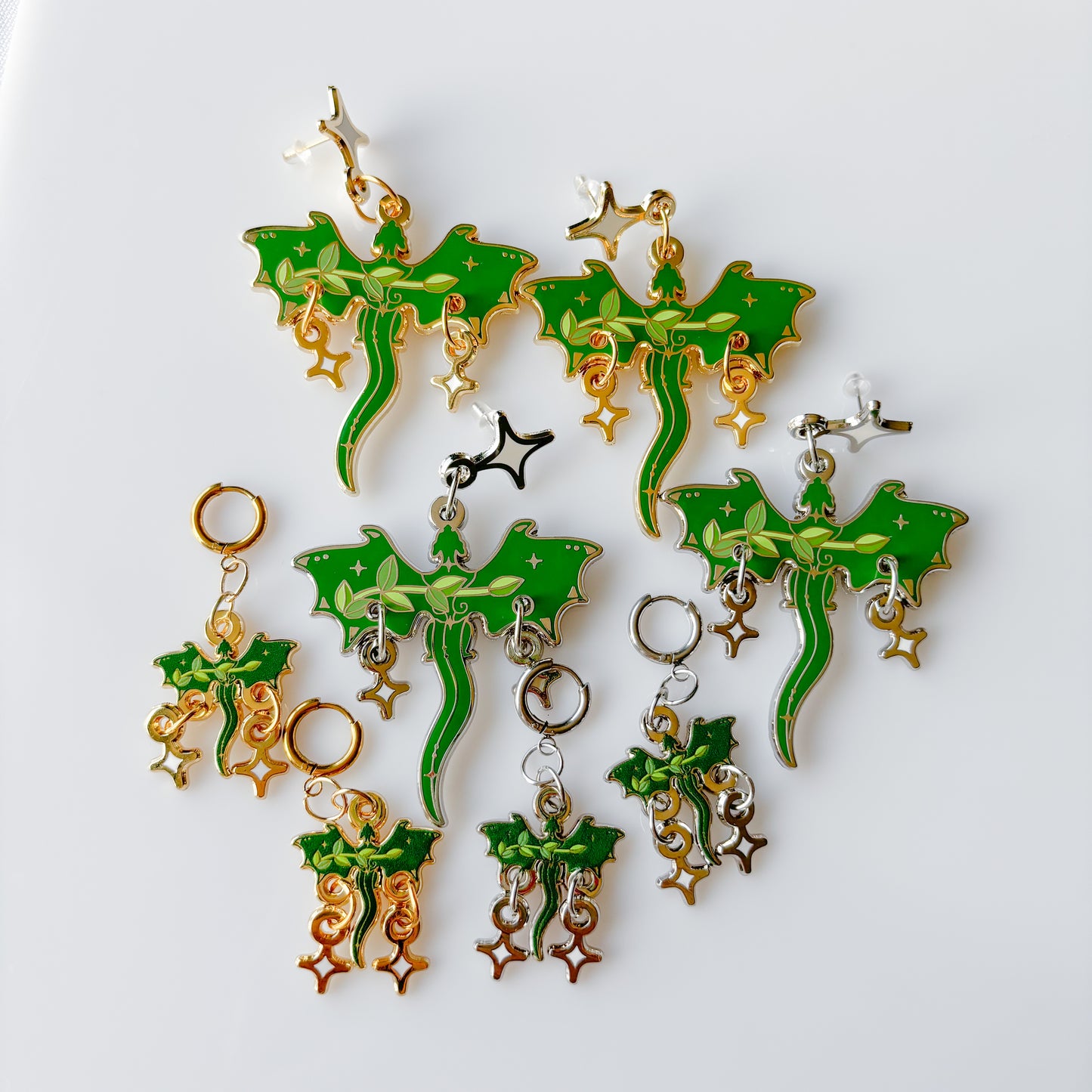 DISCOUNTED - GREEN VINE DRAGON METAL EARRINGS