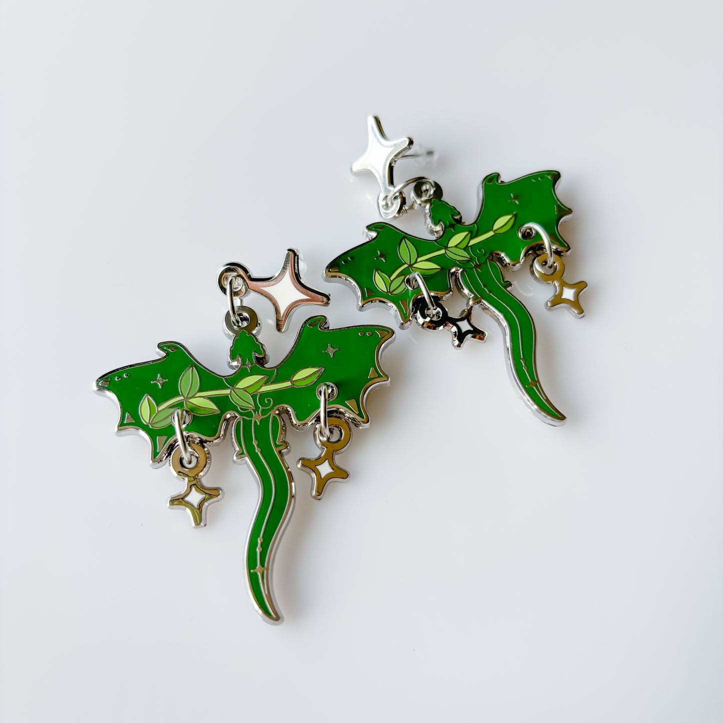 DISCOUNTED - GREEN VINE DRAGON METAL EARRINGS