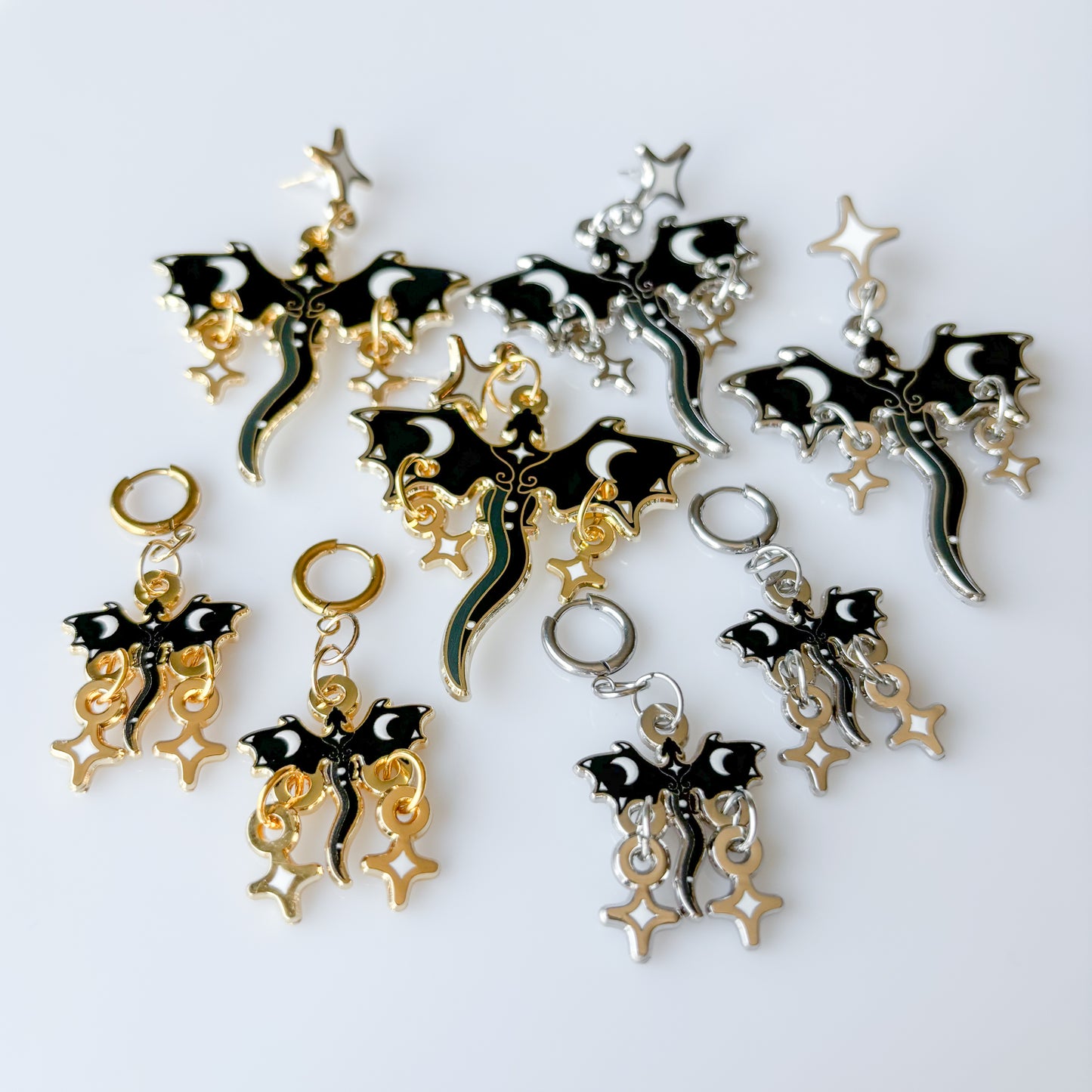 BLACK MOON DRAGON METAL EARRINGS