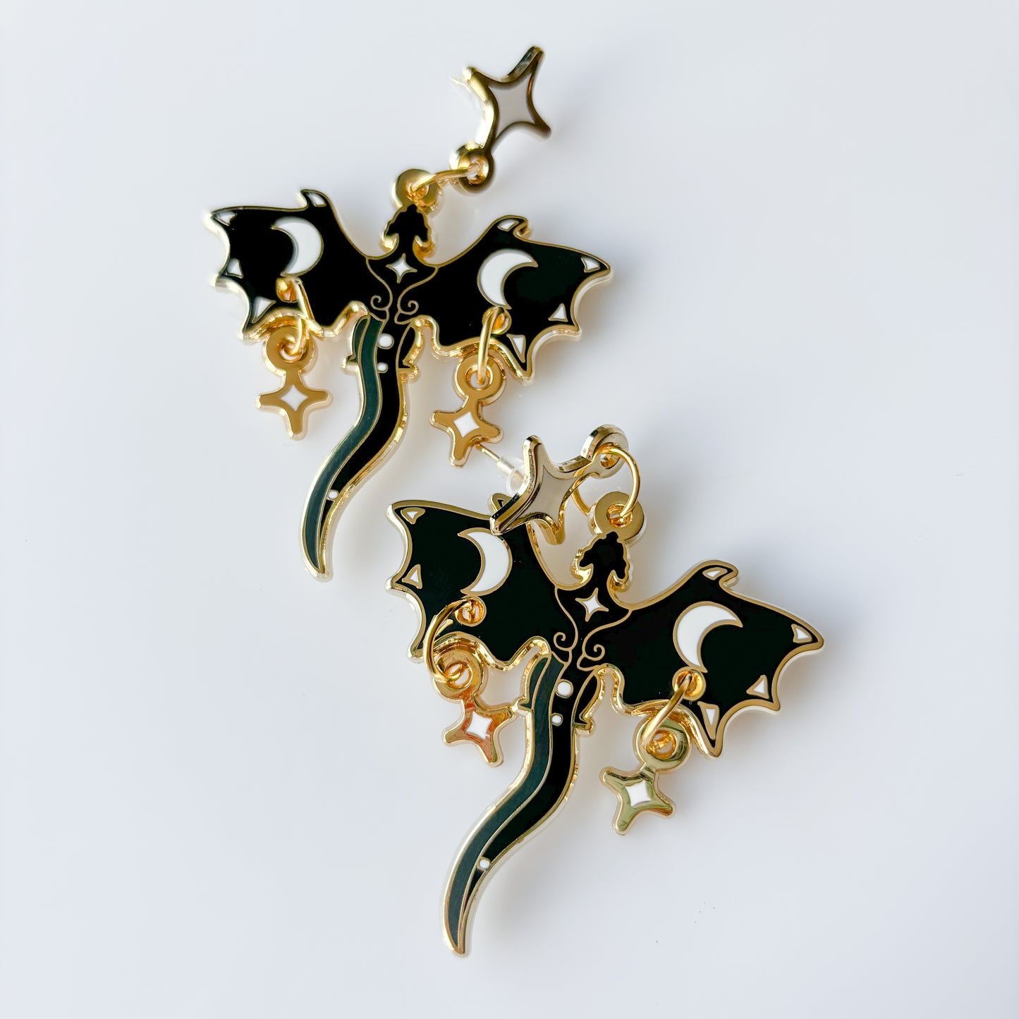 BLACK MOON DRAGON METAL EARRINGS