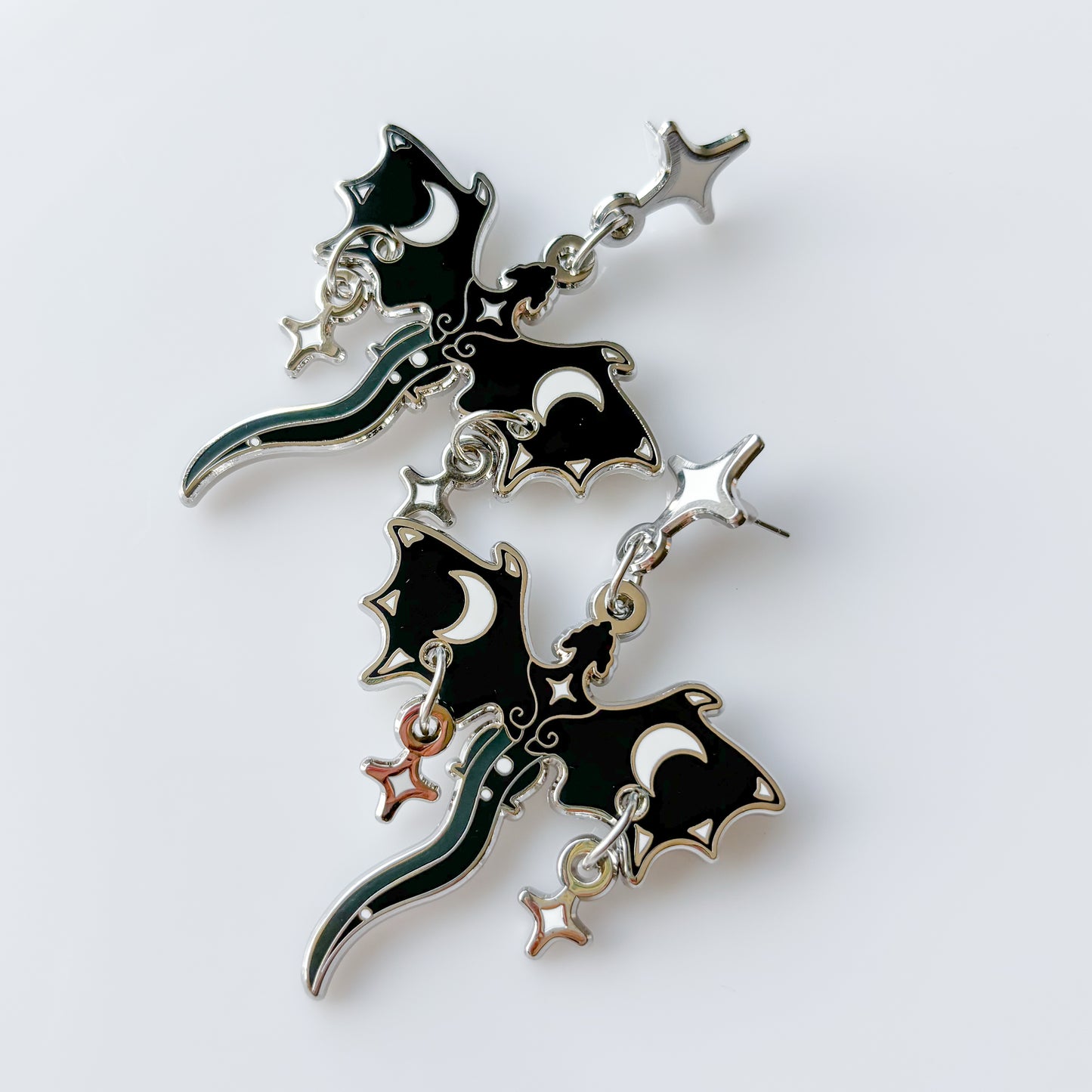 BLACK MOON DRAGON METAL EARRINGS