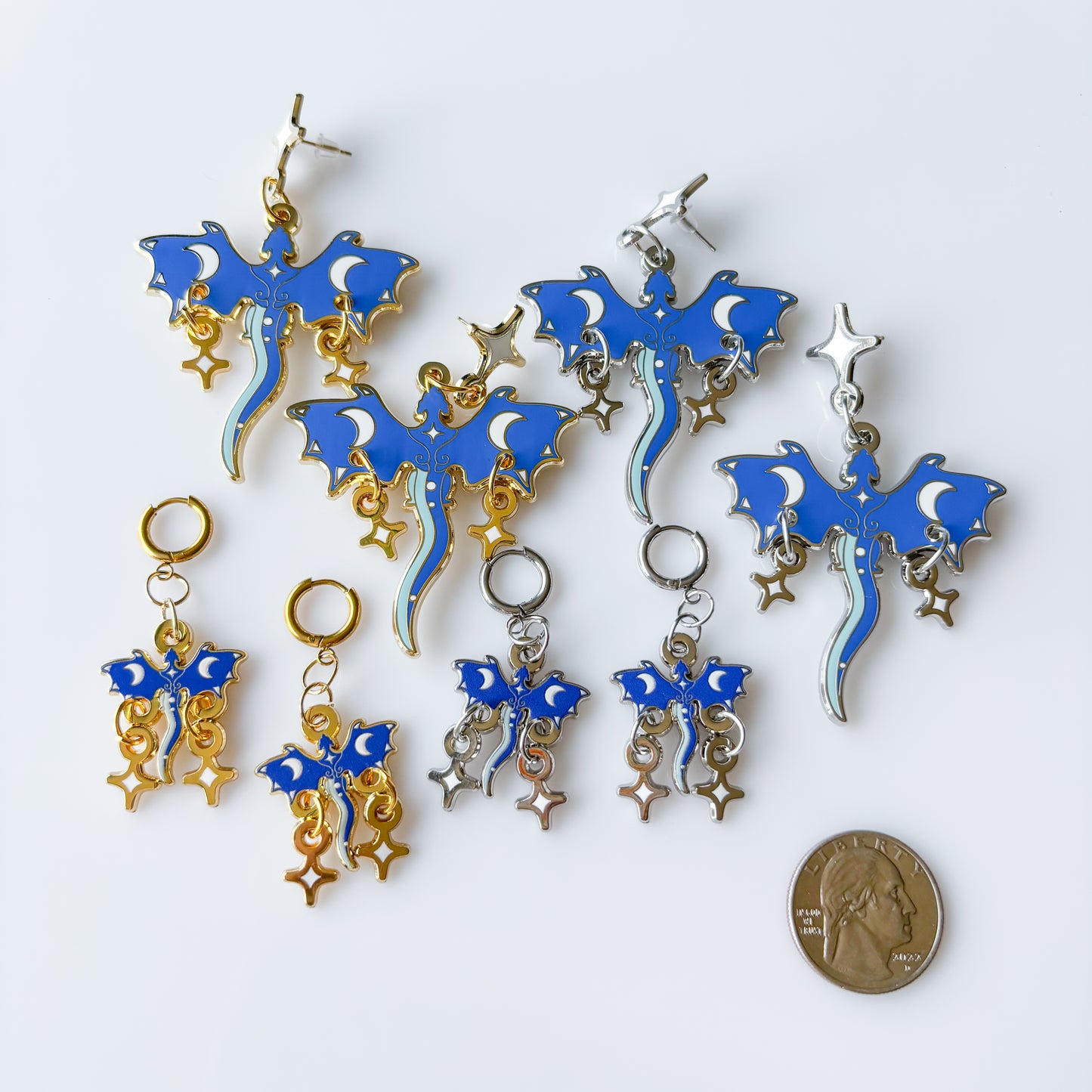 BLUE MOON DRAGON METAL EARRINGS