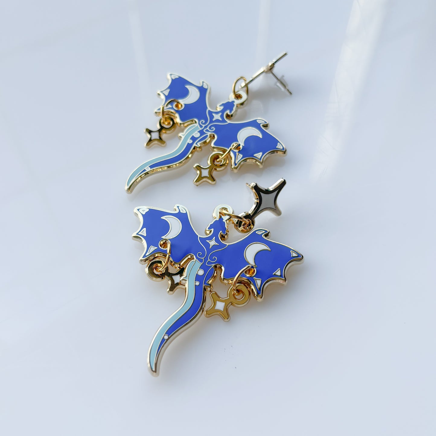 BLUE MOON DRAGON METAL EARRINGS