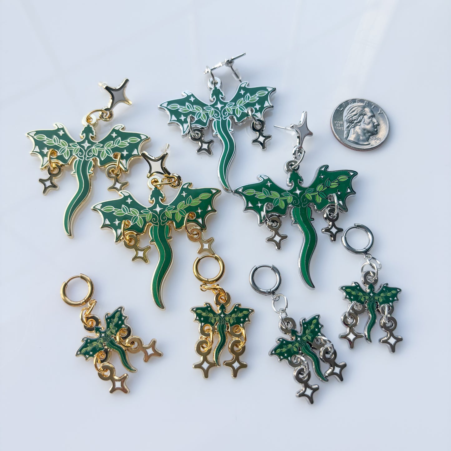 GREEN VINE DRAGON METAL EARRINGS