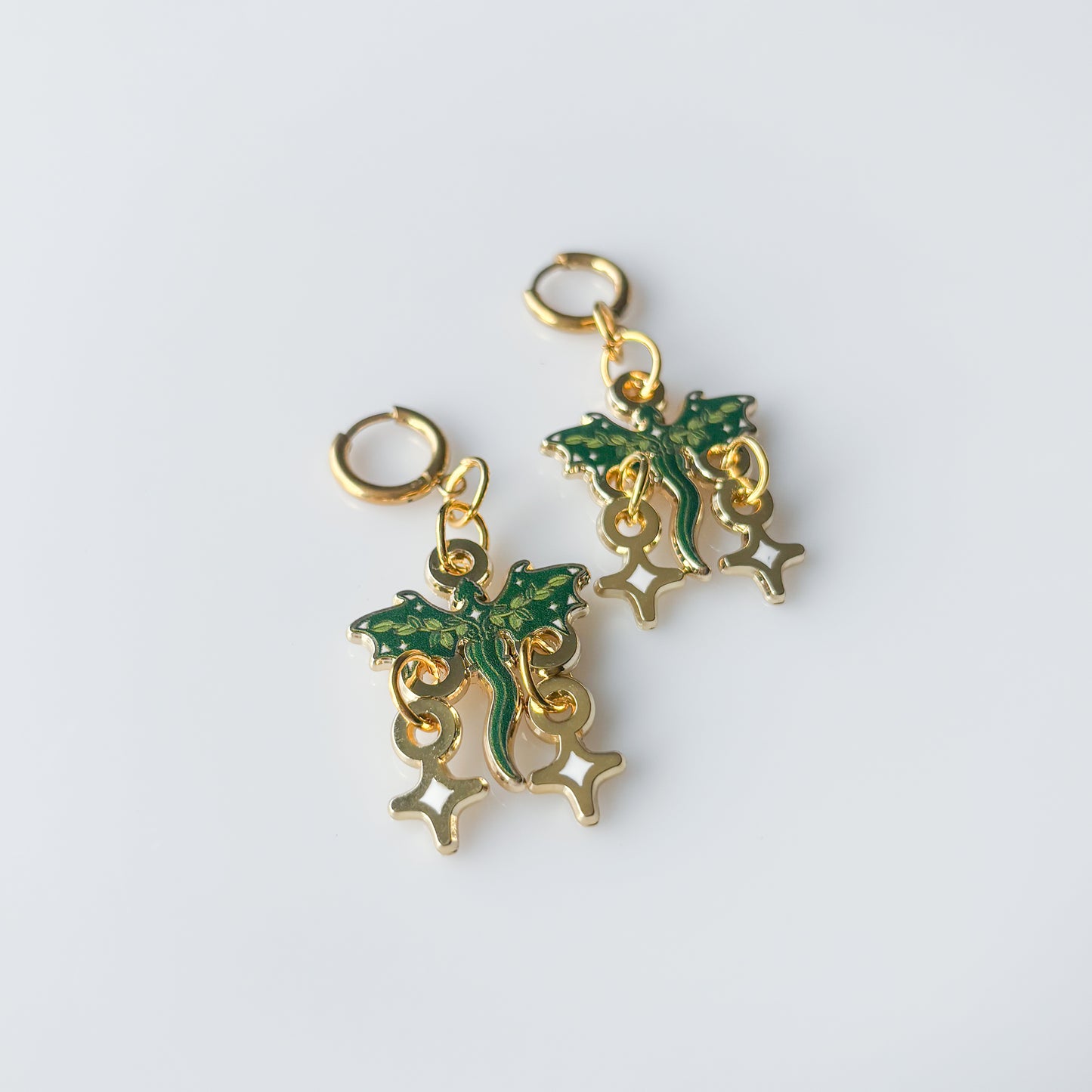 GREEN VINE DRAGON METAL EARRINGS