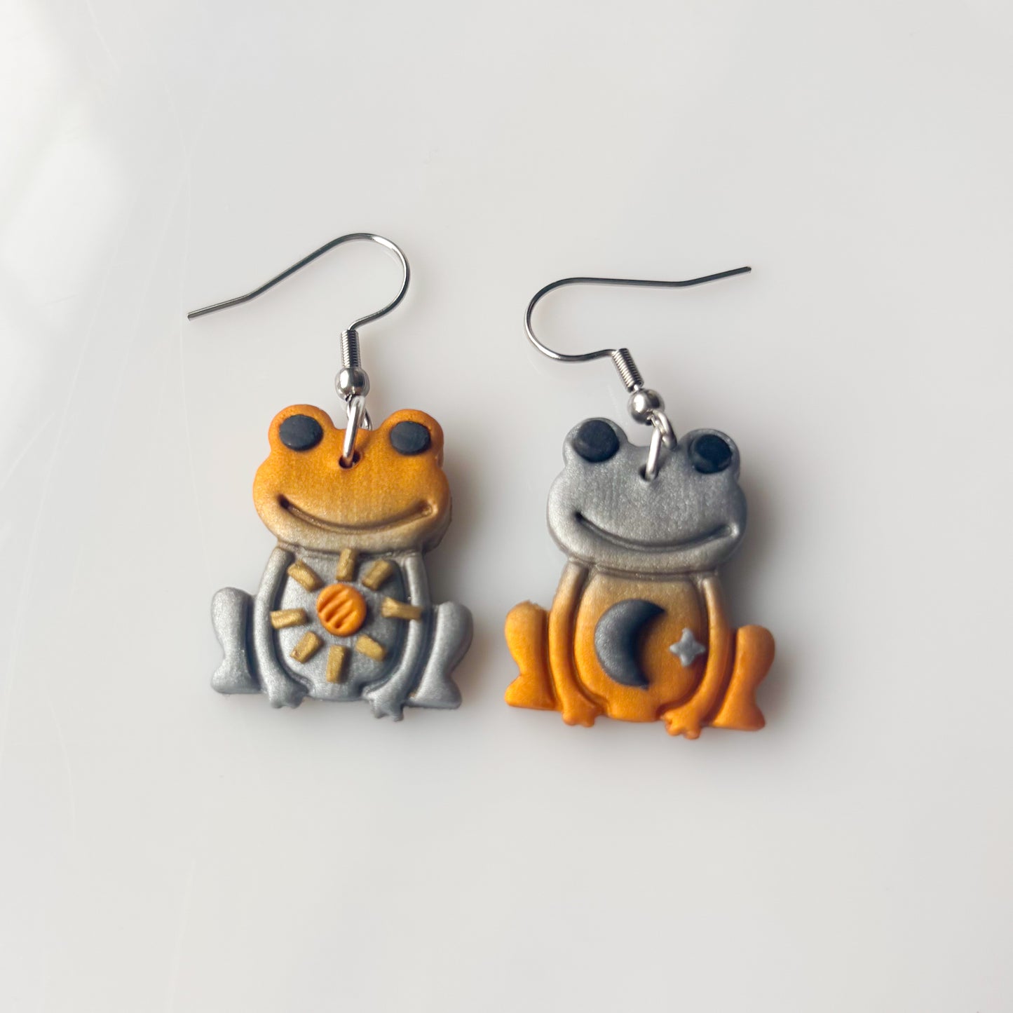 GOLD & SILVER MISMATCH SUN & MOON FROG EARRINGS