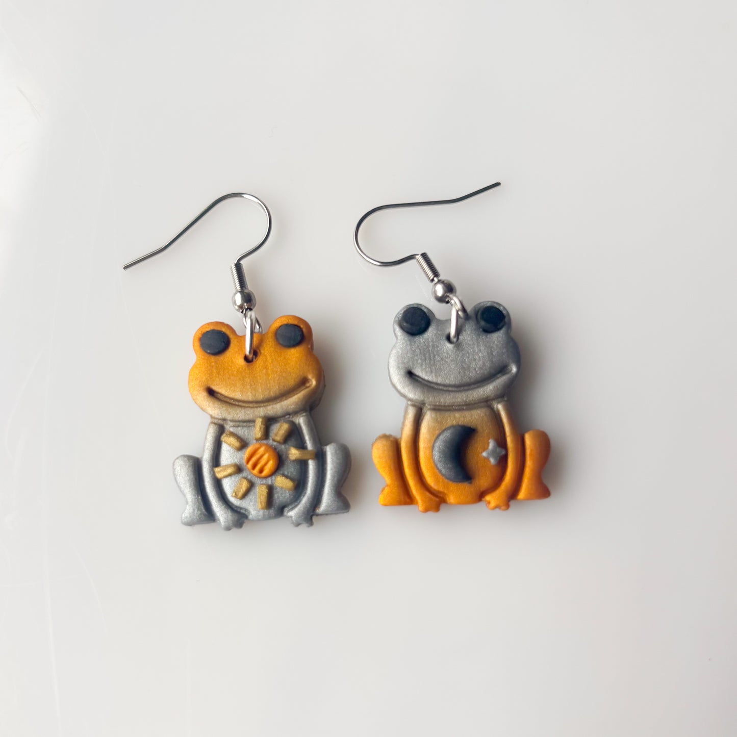 GOLD & SILVER MISMATCH SUN & MOON FROG EARRINGS