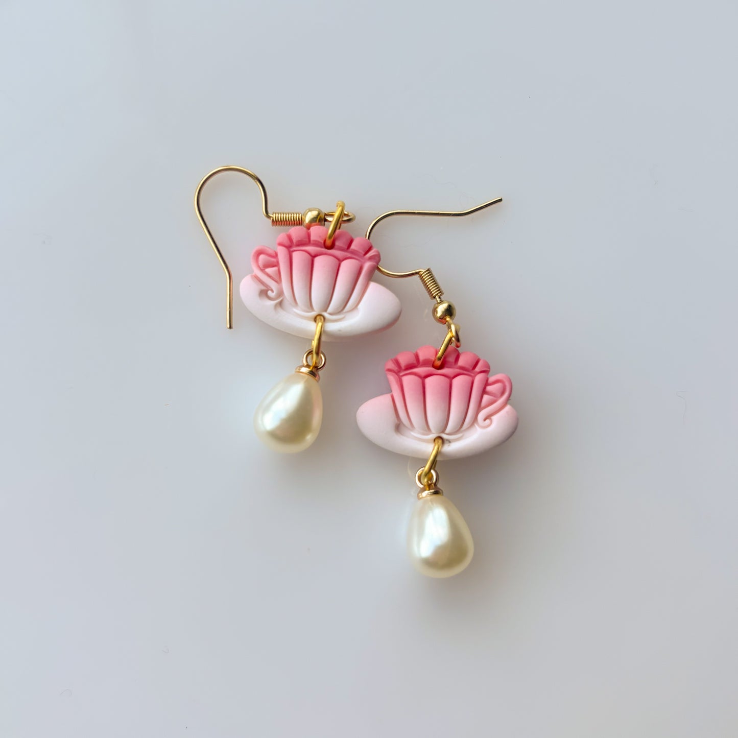 TINY TEACUP EARRINGS (PEONY PINK)