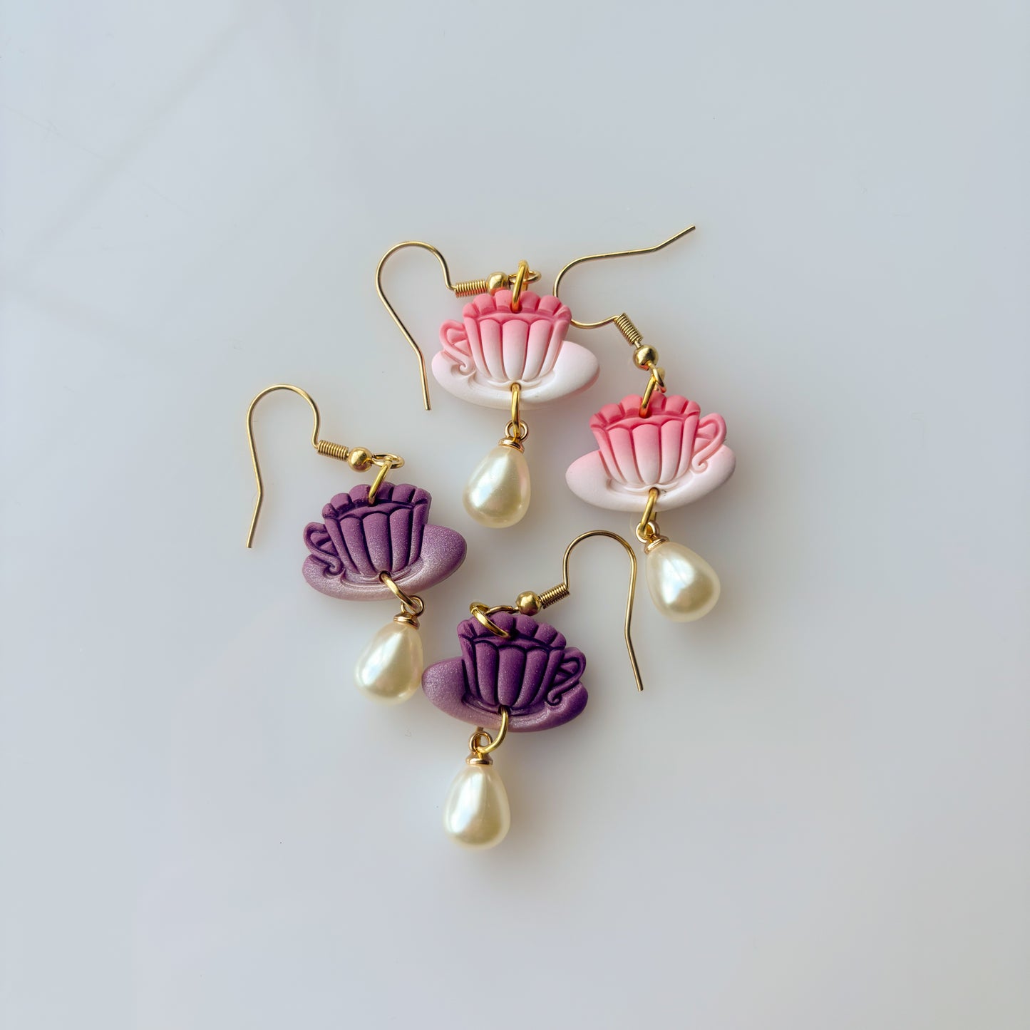 TINY TEACUP EARRINGS (PEONY PINK)