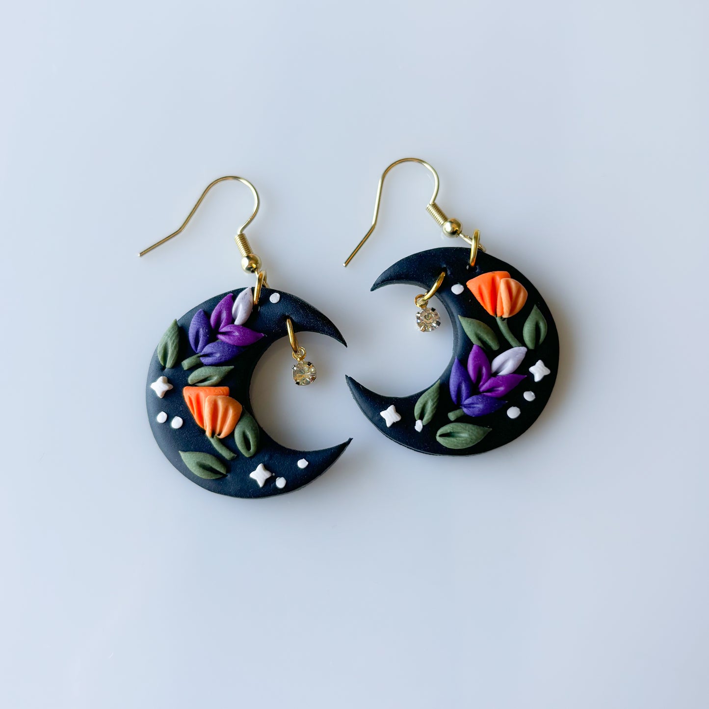 LAVENDER & POPPY FLORAL MOON EARRINGS