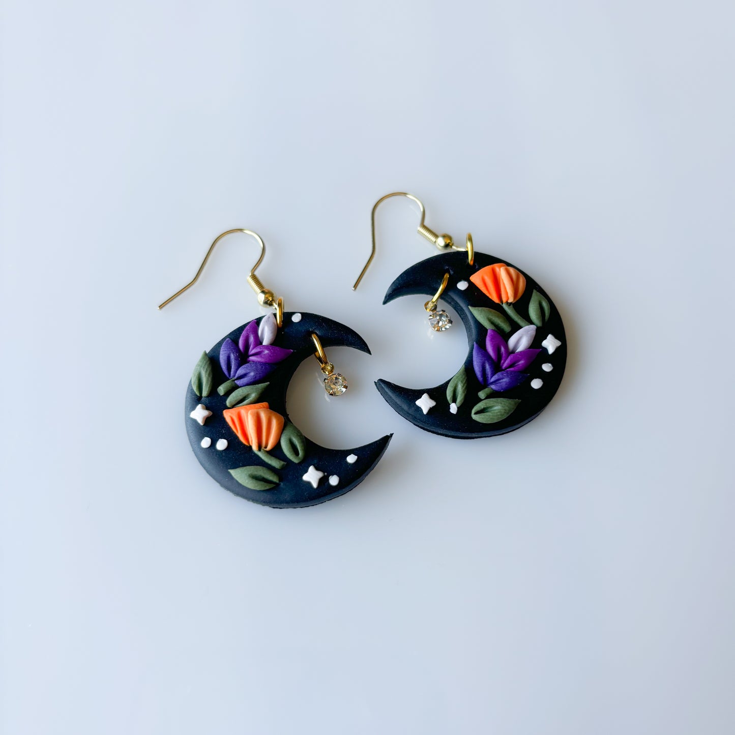 LAVENDER & POPPY FLORAL MOON EARRINGS