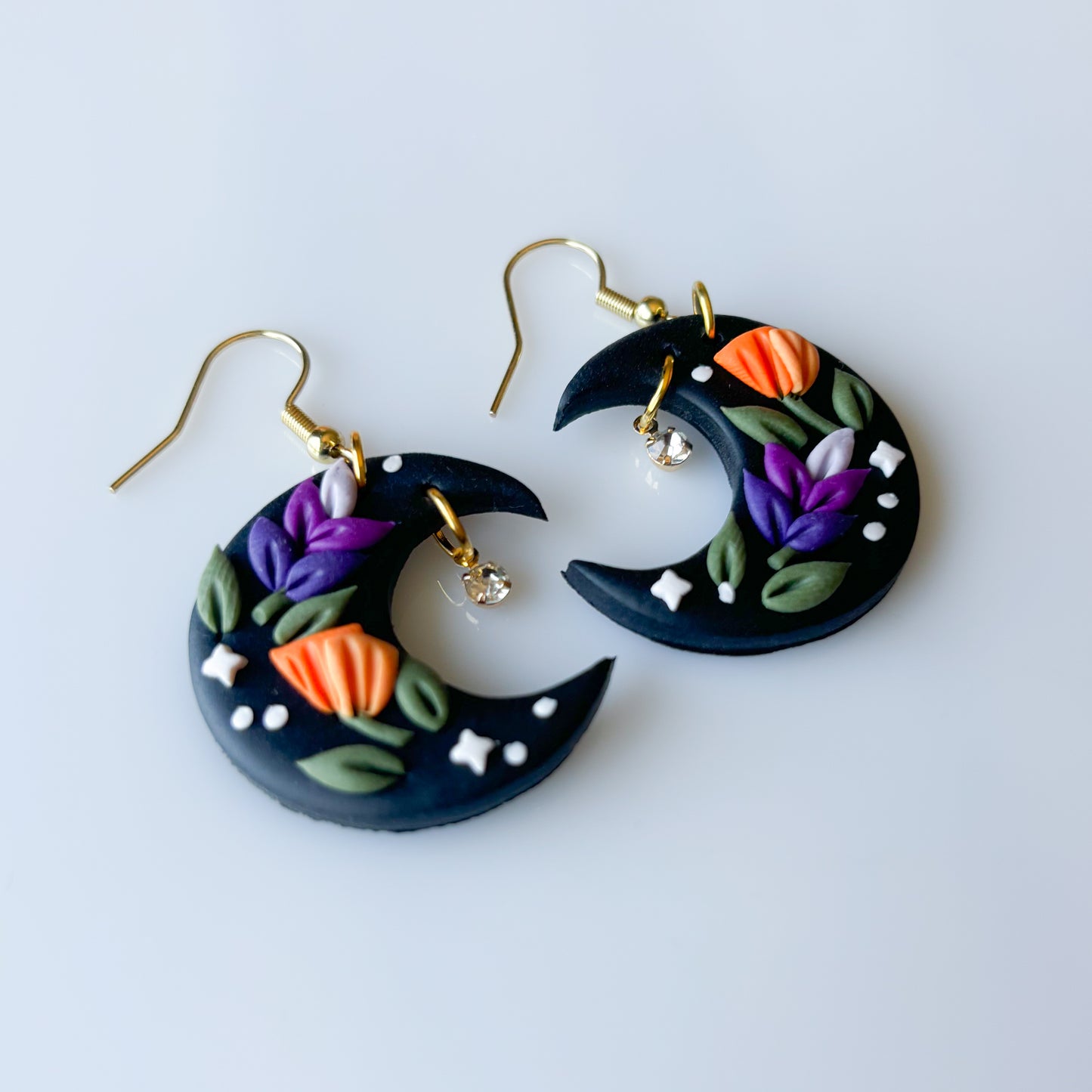 LAVENDER & POPPY FLORAL MOON EARRINGS