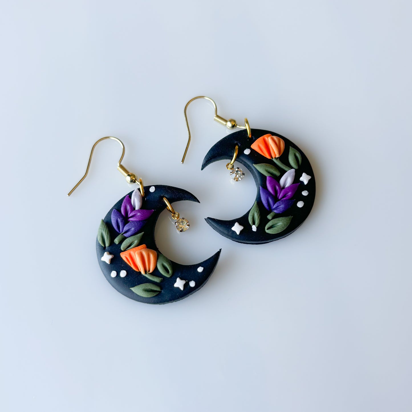 LAVENDER & POPPY FLORAL MOON EARRINGS